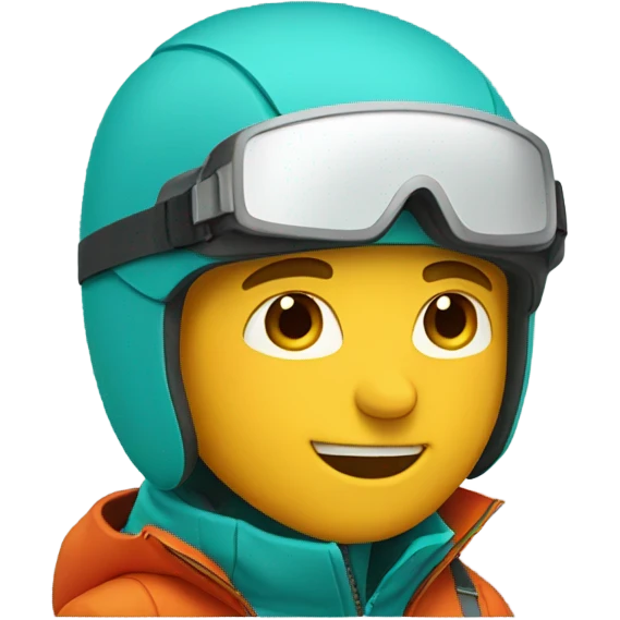 white Skier man wearing ORANGE JACKET and wearing a RED HELMET and wearing TURQUOISE PANTS emoji
