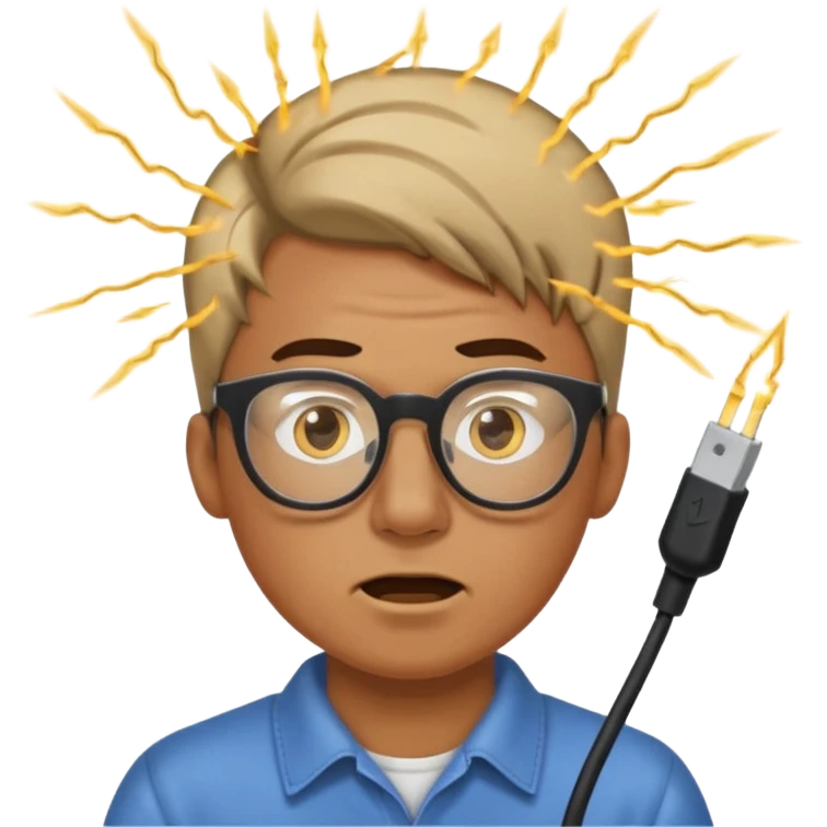 Man being zapped after plugging internet cable into his nose emoji