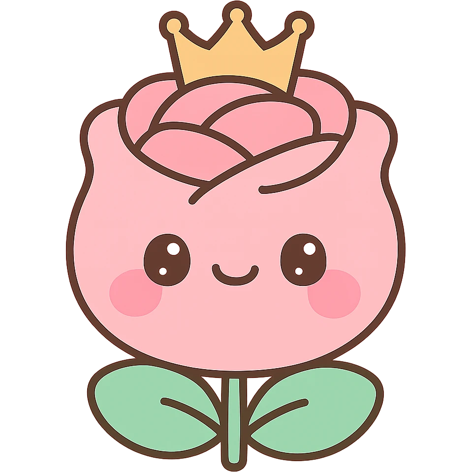 chubby rose with a crown, adorable and round, kawaii style emoji