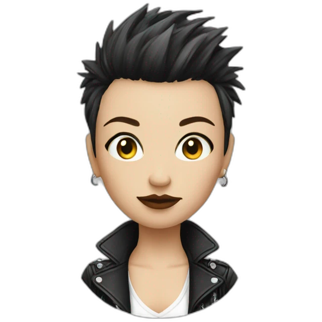 Punk female , read and black short hair, emoji