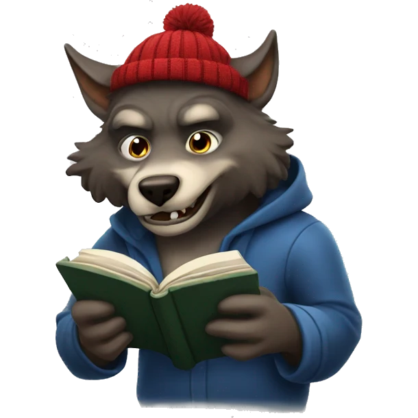 nice werewolf with a beanie reading a book  emoji
