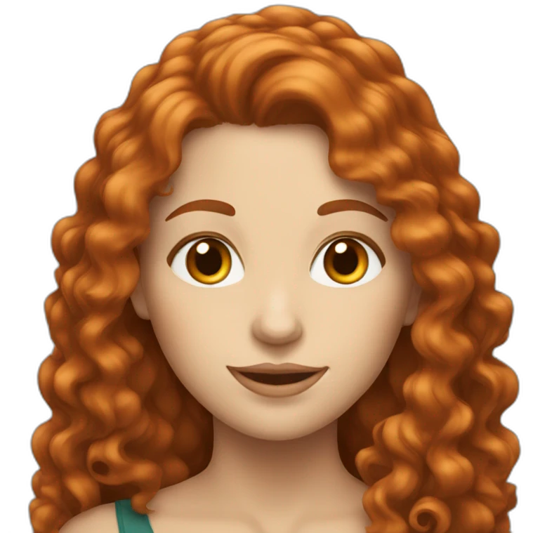 white woman with long reddish brown curly hair emoji