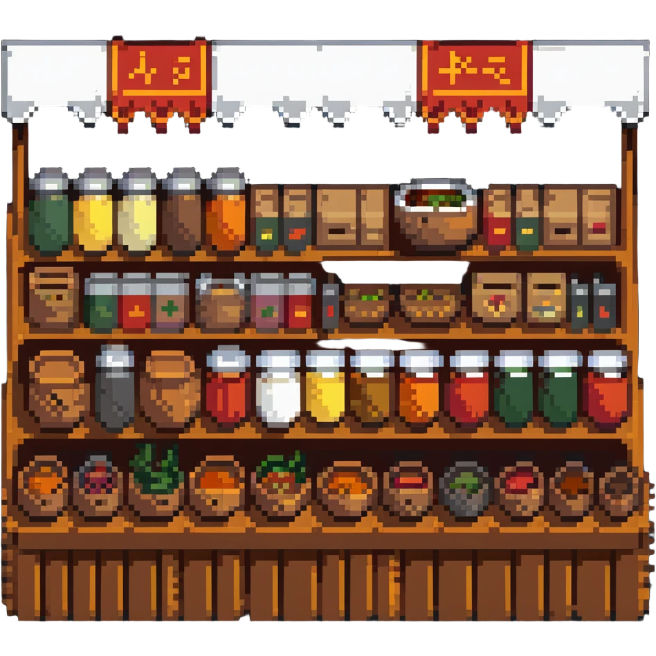 Spice market stall with colorful mounds of different spices emoji