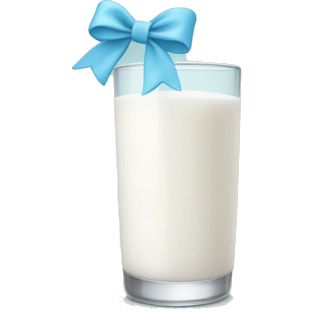 Glass of milk with a light blue bow wrapped around the glass  emoji