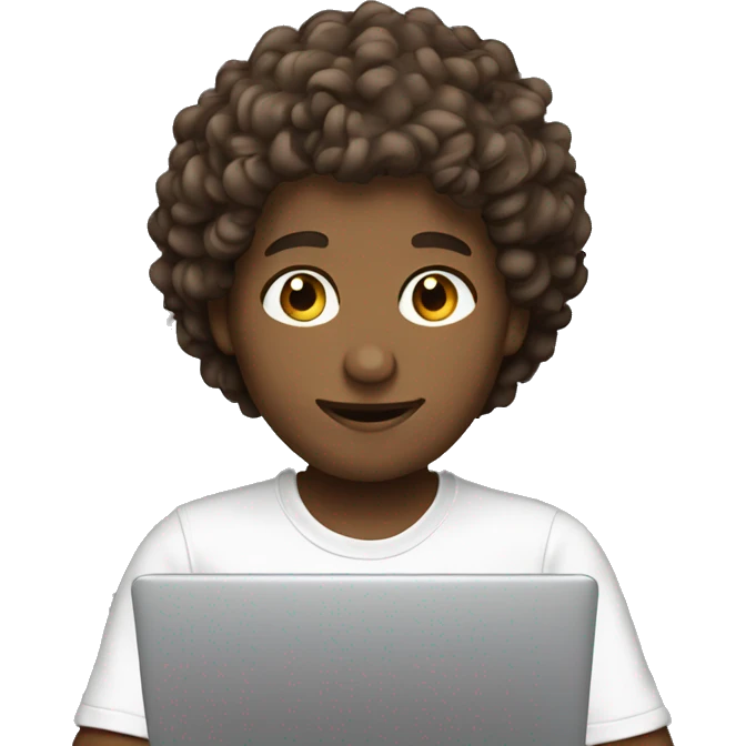 working on laptop curly brown white skin boy emoji