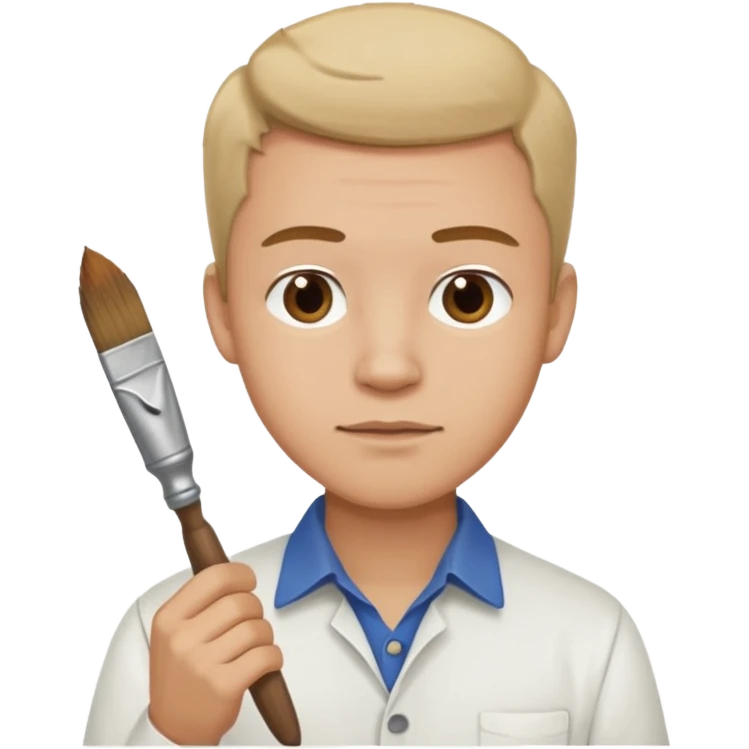 a man in a white buttoned shirt thinking about  a brush emoji