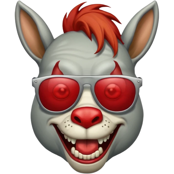 Zombie donkey with sun glasses and red hair and joker nose hungry  emoji