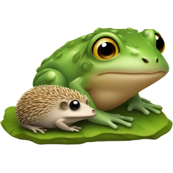 Little frog sitting beside little hedgehog  emoji