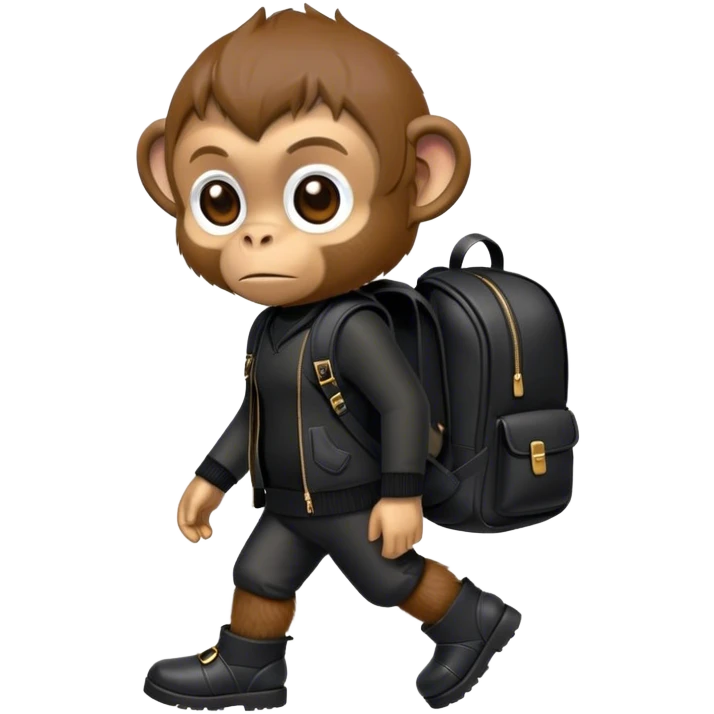 Monkey wearing black clothes black ugg boots and a black backpack emoji