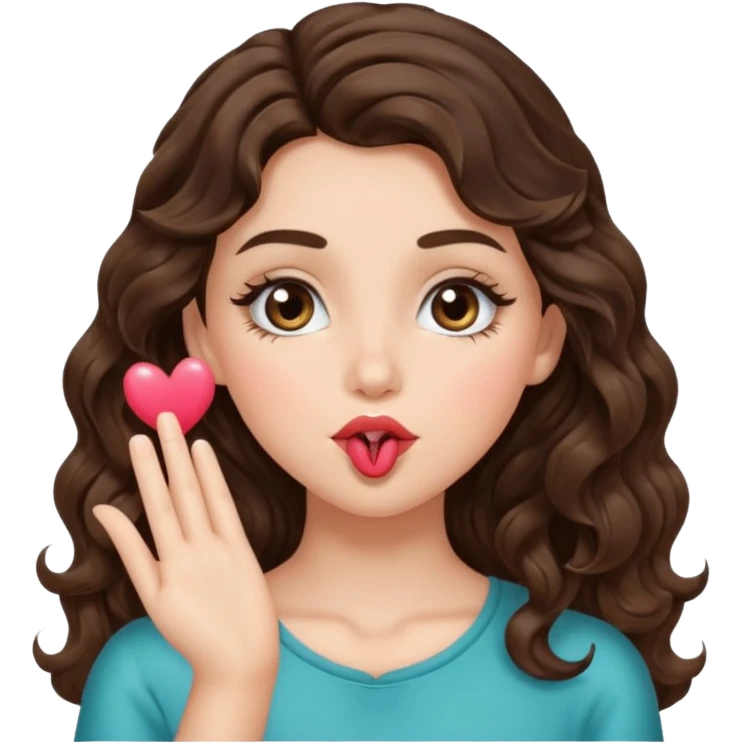 A brunette girl with wavy and lashes blowing a kiss emoji