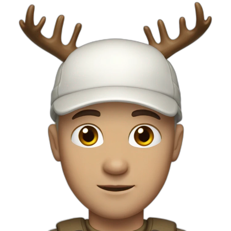 White bald man wearing cap with brown eyes with moose antlers  emoji
