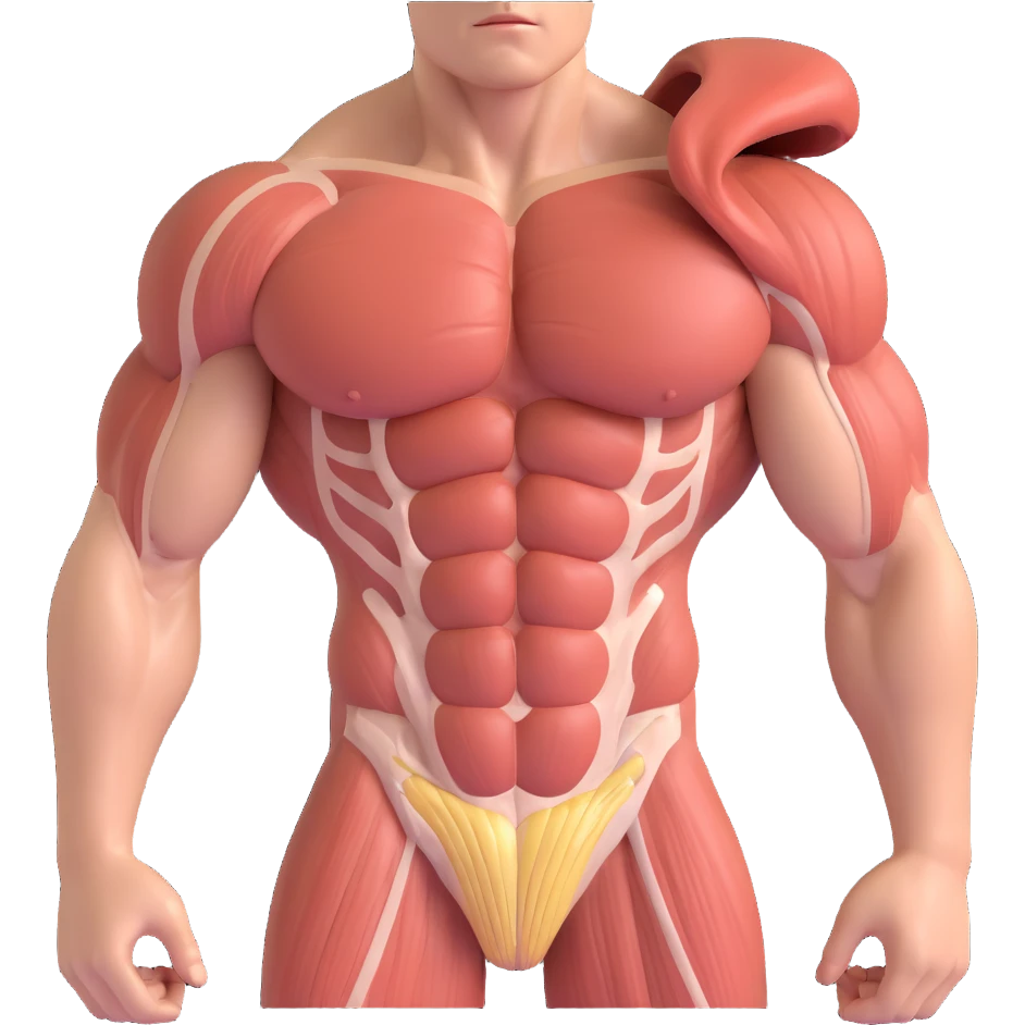muscles with very low oxidative capacity, anatomical details, poorly vascularized muscle fibers, fat molecules around struggling to enter the muscle, clinical atmosphere, natural tones, white background emoji