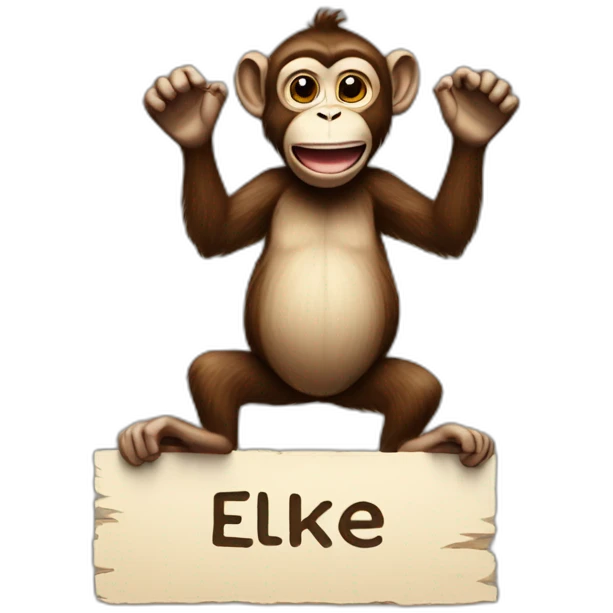 monkey lifts sign with inscription Elke emoji