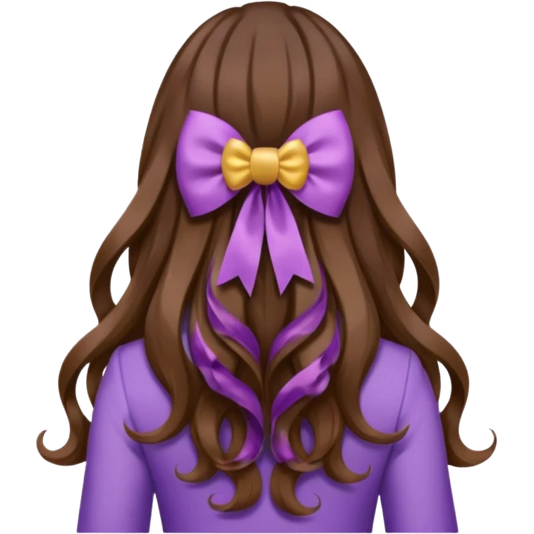 long wavy brown hair from behind with a medium lilac bow emoji