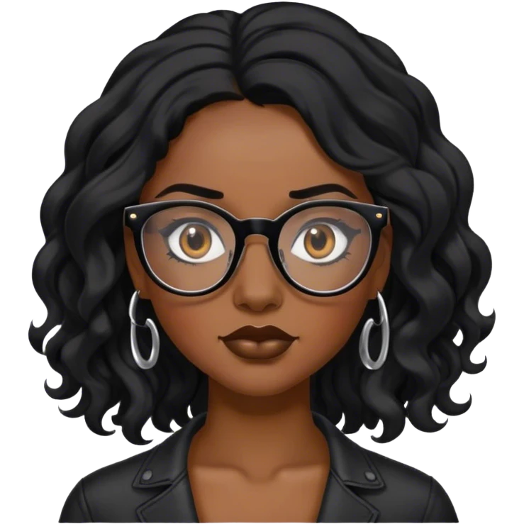 black female with long wavy black hair and black glasses with a eyebrow piercing  emoji
