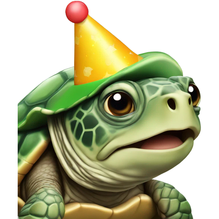 Turtle wearing a birthday cap emoji