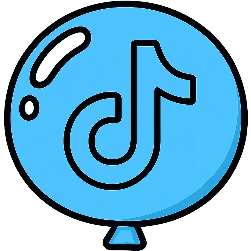 rounded inflated TikTok logo, painted blue, clear black outlines, dimensional shadows, glossy highlights, playful juicy outlined style, no background, just blue symbol emoji