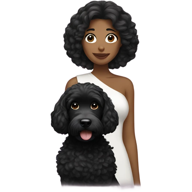 Woman with black hair and a black cockapoo emoji