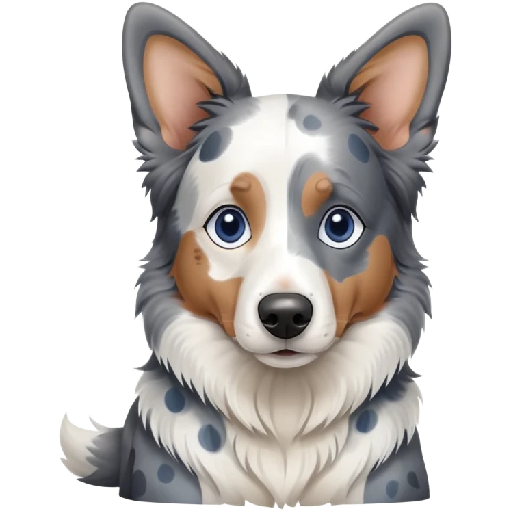 A merle border collie dog sitting, with blue and gray spotted coat, alert ears, and friendly expression emoji
