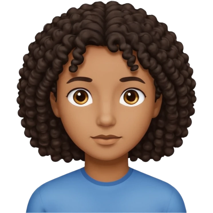This is a cartoon-style avatar of a person with dark light curly hair, brown skin, and a calm expression emoji