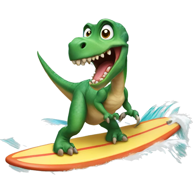 Dinosaur riding a surf board emoji