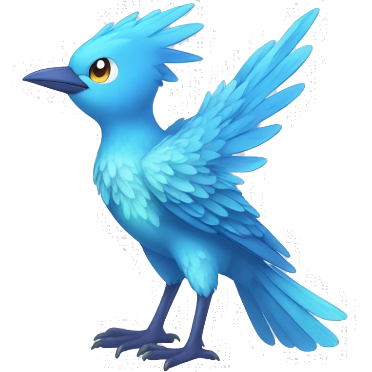 Wet Cool Cute Fantasy legendary blue bird water-type-Hydro-Phoenix-avian Fakemon full body emoji