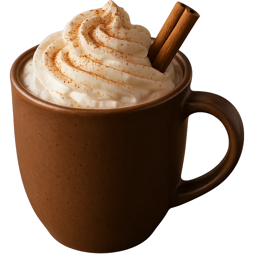 cozy hot chocolate with whipped cream and cinnamon, remove background emoji