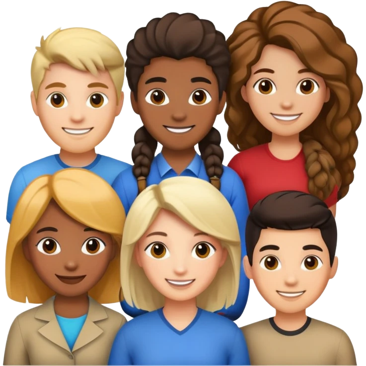 a diverse team(white, black, asian, female, male), 6 people teamwork emoji