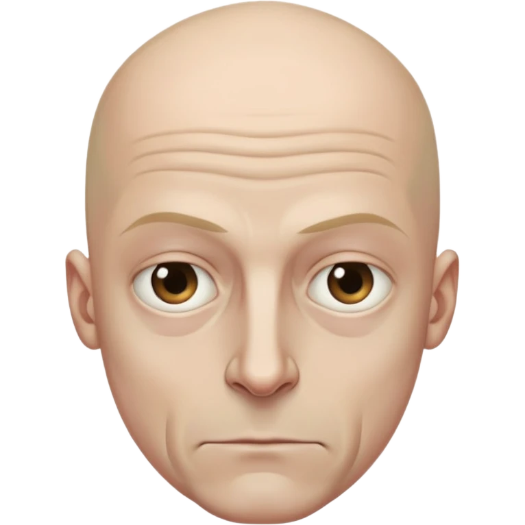 Steven Miller, bald, very grim expression, very narrow face, pronounced sagging eyelids lower on outer sides, bottom lip sticking out emoji