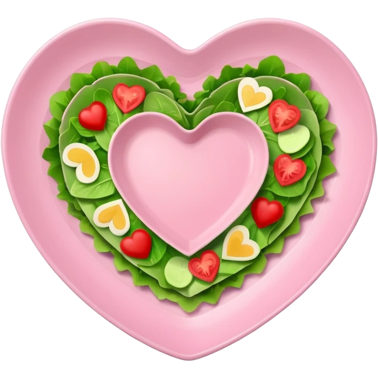 green salad in a light pink heart shaped plate emoji