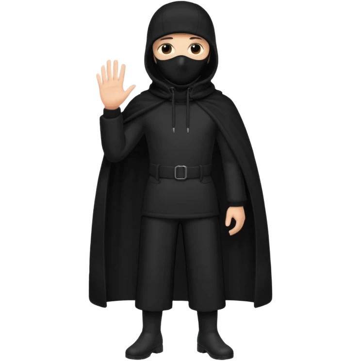 Hazme un emoji que sea una persona con pantalones anchos color negro con un saco negro y con un pasamontañas emoji