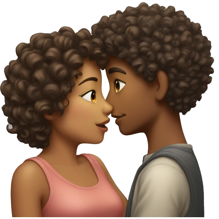 curly-haired boy kisses a girl emoji