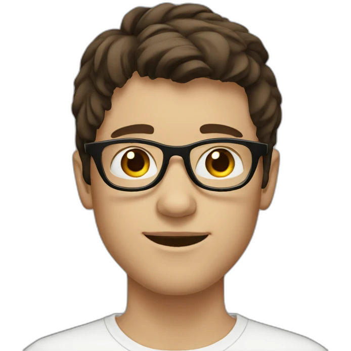 white boy with dark brown hair with circle brown glasses emoji