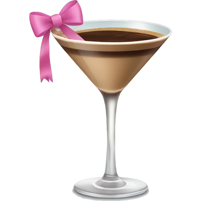 Espresso martini with a pink bow wrapped around the stem of the martini glass emoji