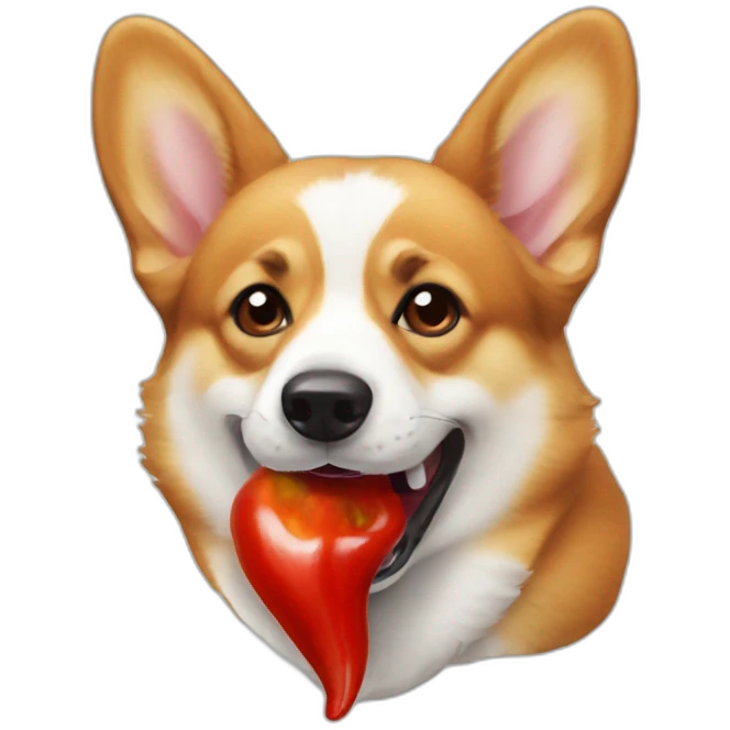 corgi with a spicy pepper in his mouth emoji