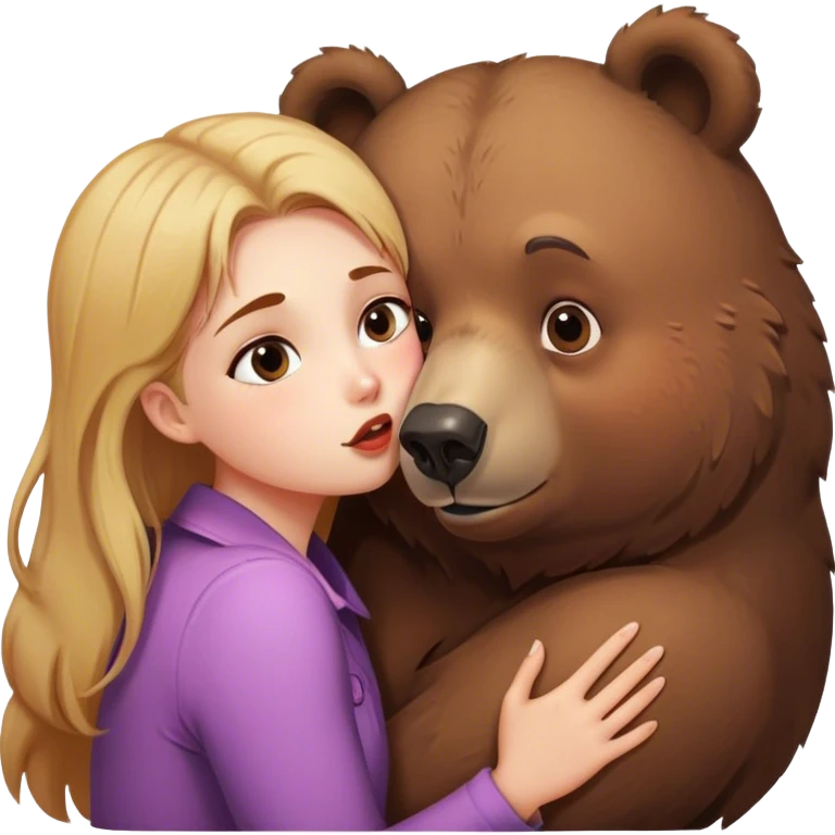 Bear animal kissing a girl on check  emoji