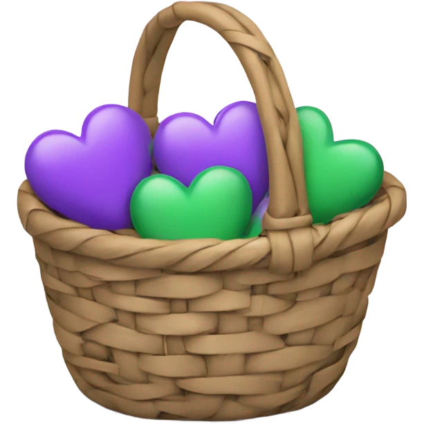 Basket filled with purple & green hearts emoji