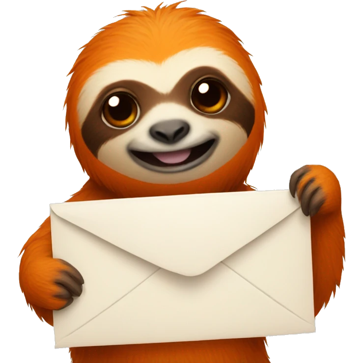 orange sloth holding a letter emoji
