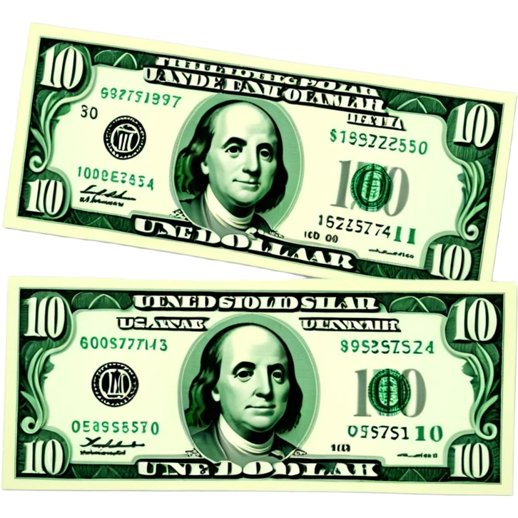 3D realistic US 100 dollar bill sticker, slight perspective, centered, clean cutout, transparent background, no text, no watermark emoji