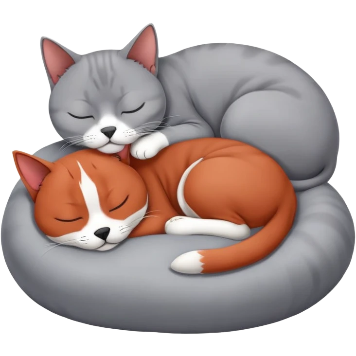 gray British Shorthair cat curled up and sleeping next to a red Basenji dog emoji