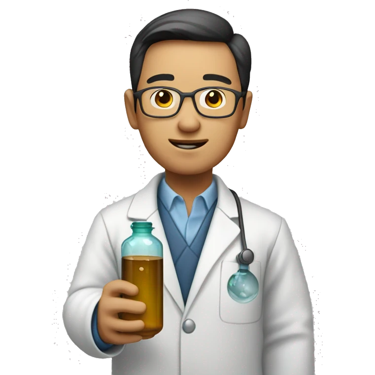 asian scientist experemintator with bottle in hands emoji