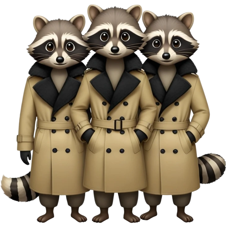 Three raccoons standing on top of eachother within one trench coat emoji