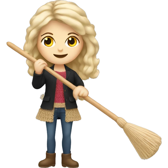 White woman blond hair riding a crochet hook Like a broom emoji
