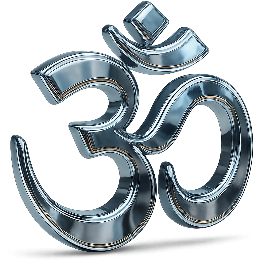 stylized chrome Om symbol with glowing edges and a futuristic look emoji