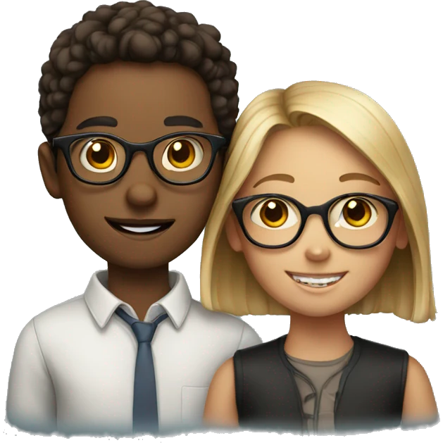 girl and boy with glasses portrait together emoji