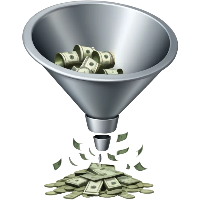 Broken funnel. The money escapes from the holes. emoji