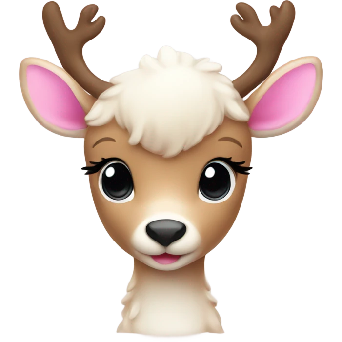 Cute beige baby reindeer white and pink emoji