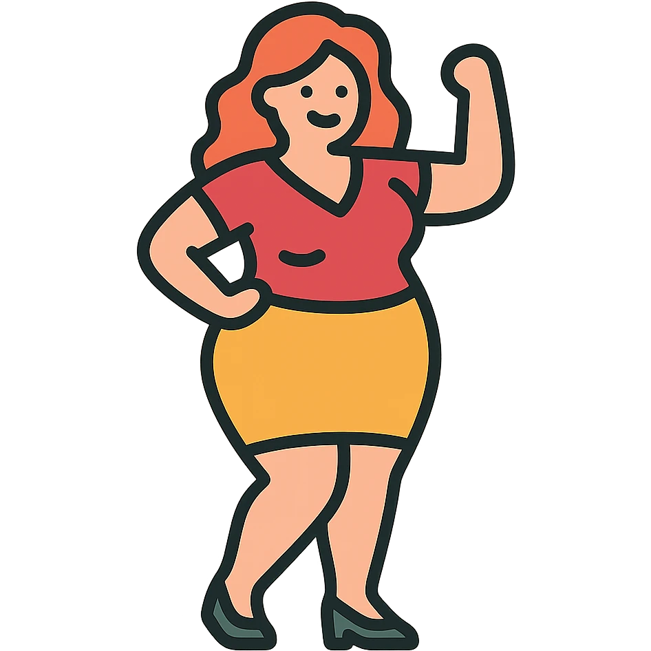 confident woman with a curvy figure, tasteful and stylized cartoon icon emoji