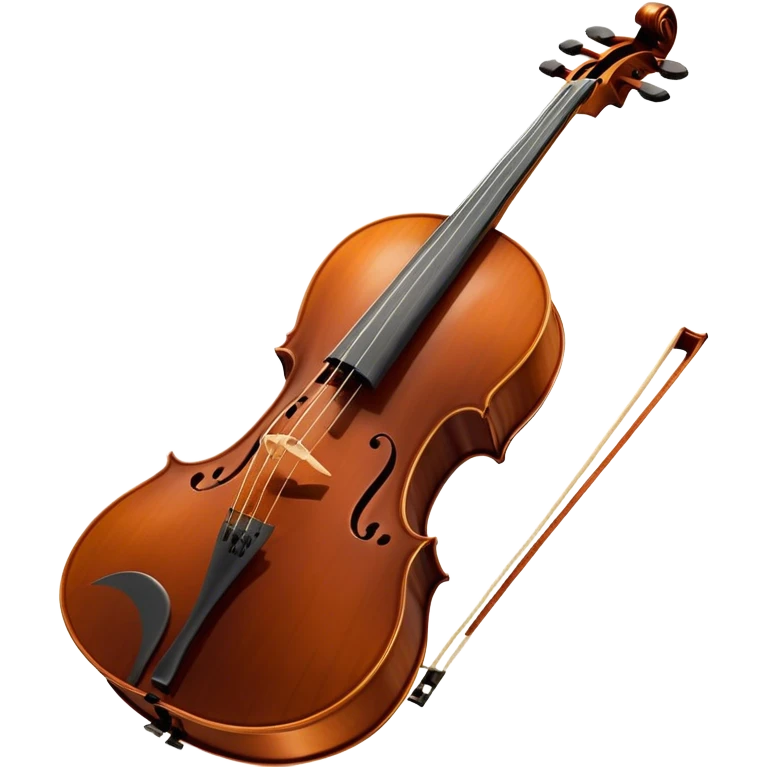 Cinematic Realistic Cello, deep brown polished wood, elegant f-holes curving gracefully, warm golden lighting creating depth, bow gently resting on the strings, glowing with the rich resonance of classical artistry. emoji