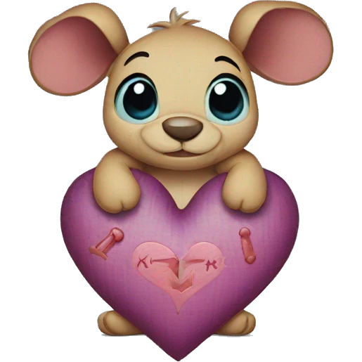 Stitch holding a heart with KARI written on the heart emoji